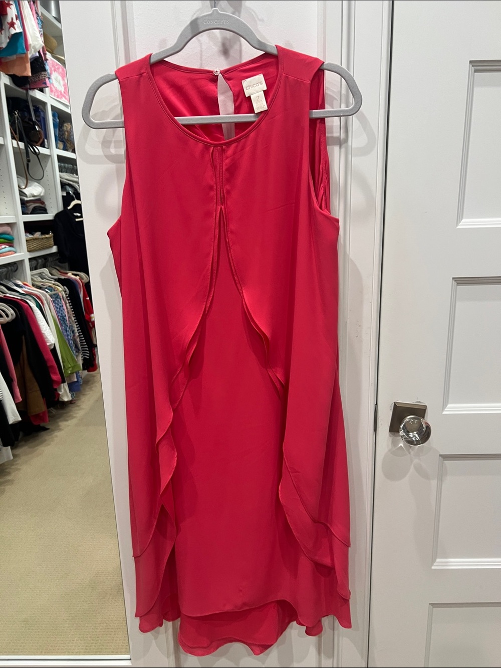 Sleeveless Ruffle Front Sheath Dress - Pink